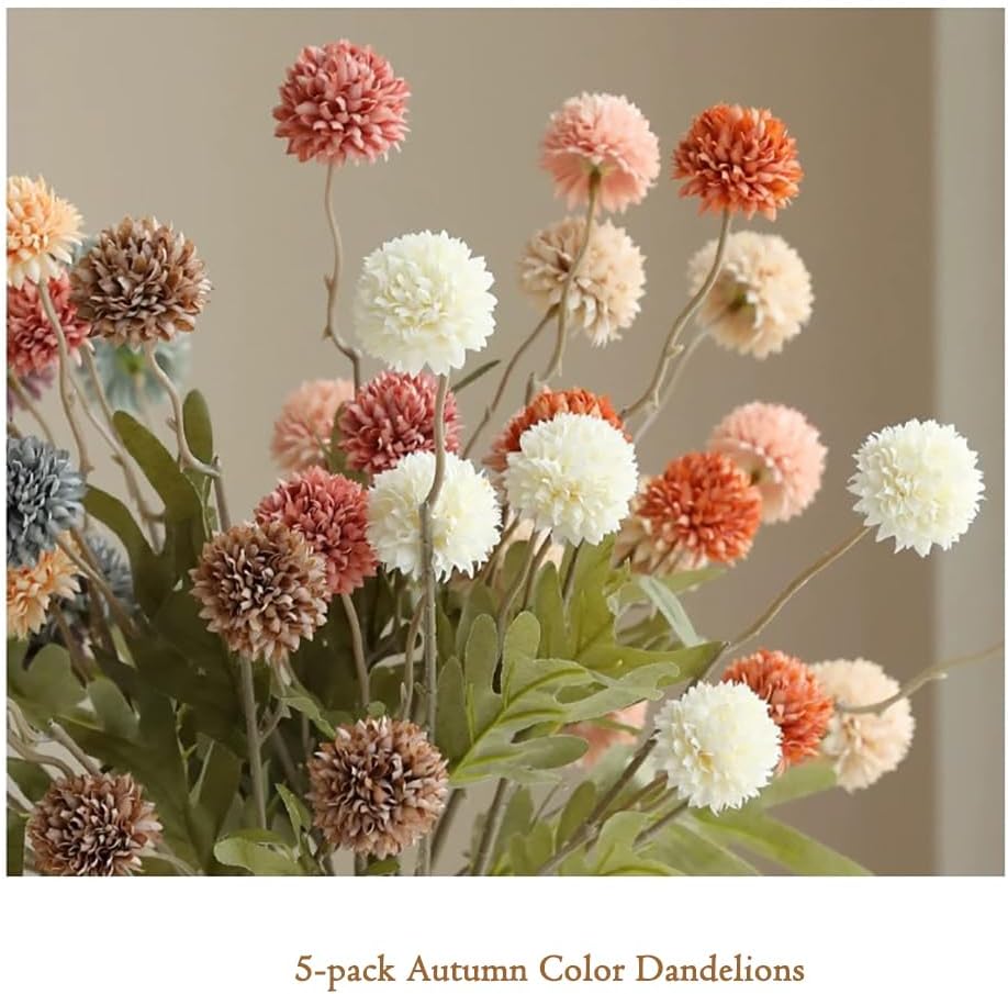 Fall Flowers Artificial Pompon Mum Burnt Orange, 5Pcs Fake Kiku Flowers Silk Small Mini Chrysanthemum Ball Faux Mum Decor for Autumn Filler DIY Bouquet Centerpieces Arrangements Shower(Burnt Orange)