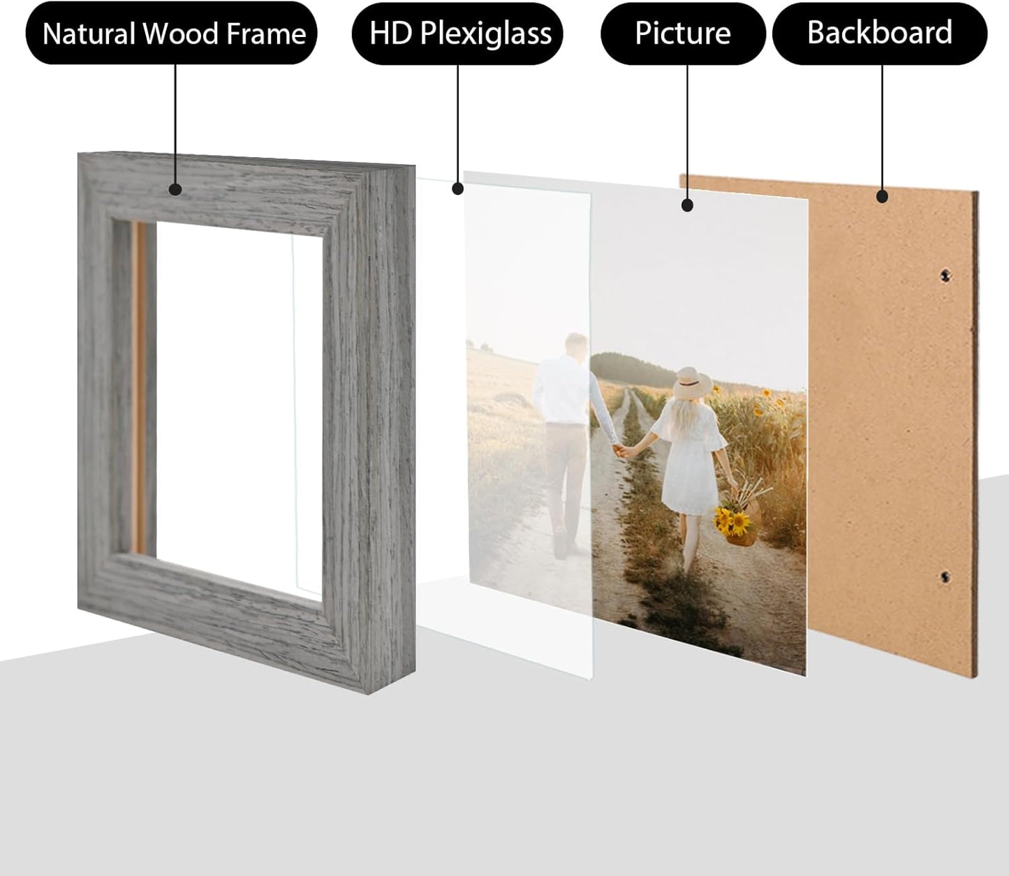 KINLINK 4x4 Picture Frame, Grey Square Solid Wood Frames for Pictures 4x4 without Mat, Wall and Tabletop Display Photo Frames Grey Wood 4 Pack