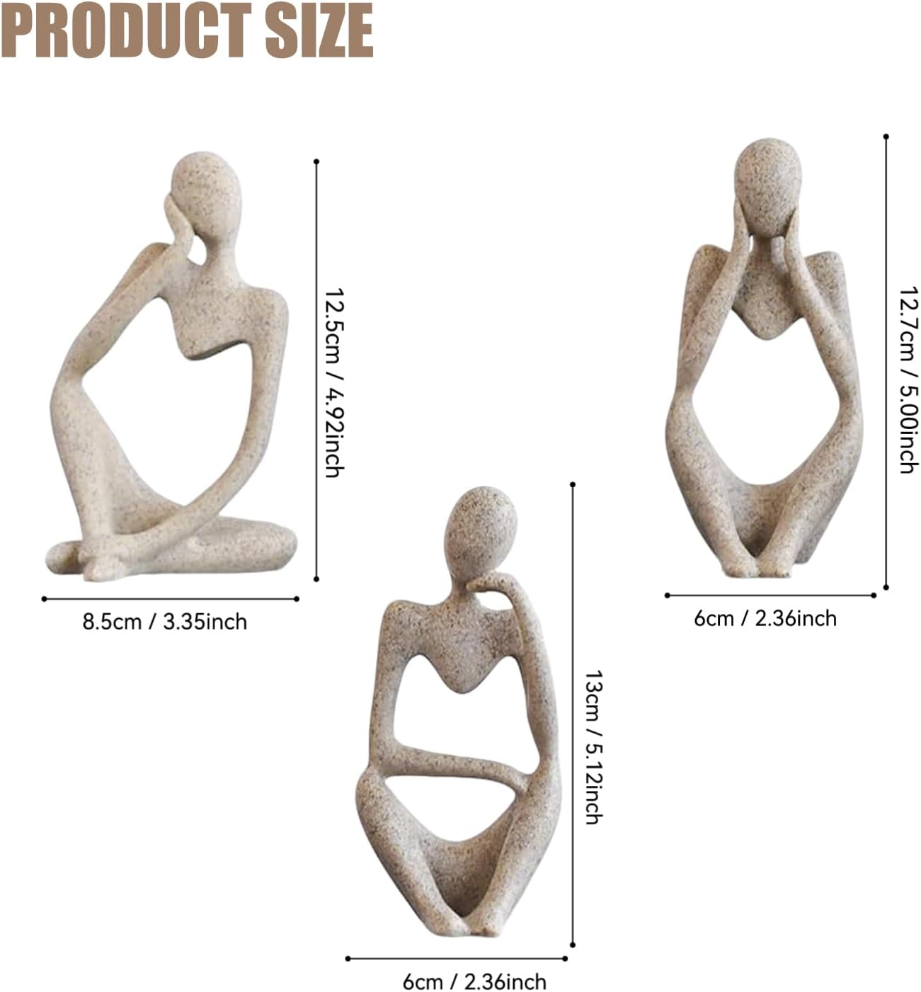 Mingzhang 3pcs Thinker Statue Abstract Art Thinker Figurines Beige Home Decor for Living Room, Office, Coffee Table, Bookshelf Decoration, Housewarming Gifts