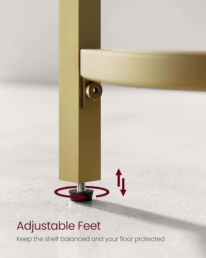 VASAGLE 5-Tier Corner Shelf Stand, Corner Bookshelf, Bathroom Organizer, Plant Stand, Tempered Glass, Steel Frame, Modern Style, for Living Room, Bathroom, Kitchen, Metallic Gold ULGT810A01