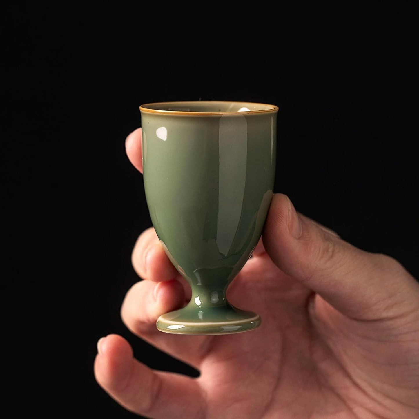 KAMMAK Ceramic Tea Cups Small, Cute Vintage Coffee Cup Set of 2, Porcelain Teacups Espresso Mug, 0.8oz Hand Painted Chinese Afternoon Tea Party Mugs, Birthday Gift for Women Men, Yueyao Qingfeng