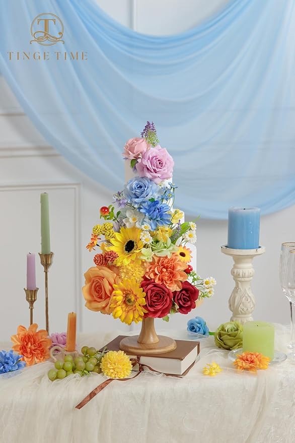 TINGE TIME Fake Flowers Artificial Flowers Peonies Bulbous Chrysanthemum Daisy Hydrangea Sunflower Violets Dahlia Daffodils Epiphyllum Orchid Cherry Blossom Camellia Leyaron (Rainbow Colorful)