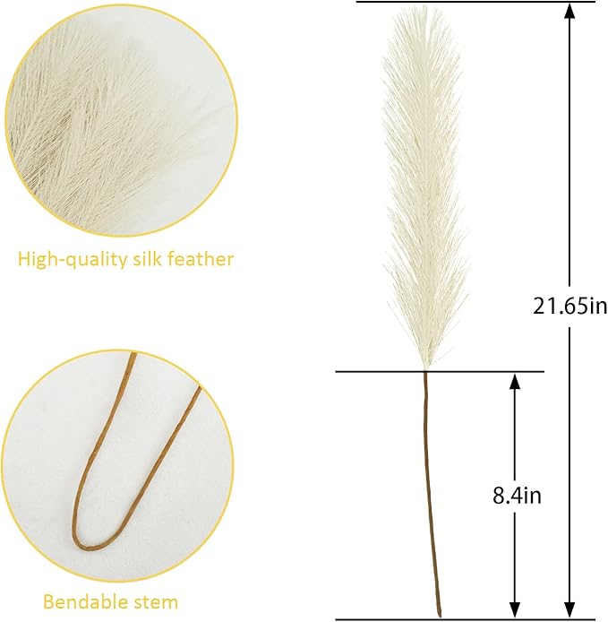 50PCS Faux Pampas Grass, 21.6" Short Artificial Pompous Grass Floral Fake Pompas Grass Branches Vase Filler Flower Arrangement for Home Wedding Boho Decor, Beige