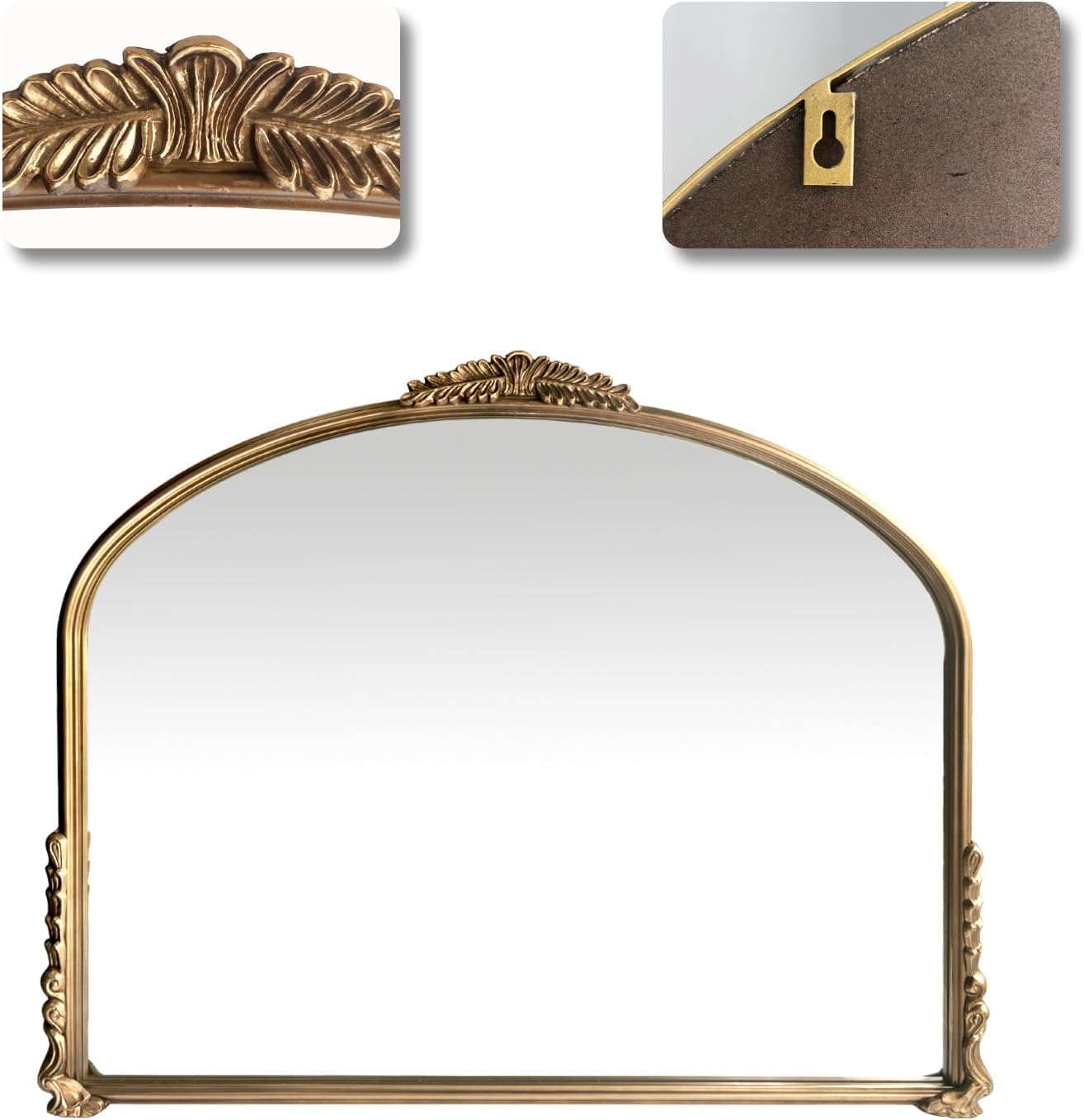Gold Vintage Wall Mirror,Antique Wide Mirror Decor,Arched Big Mirror for Entryway/Bathroom/Fireplace 37"X29"