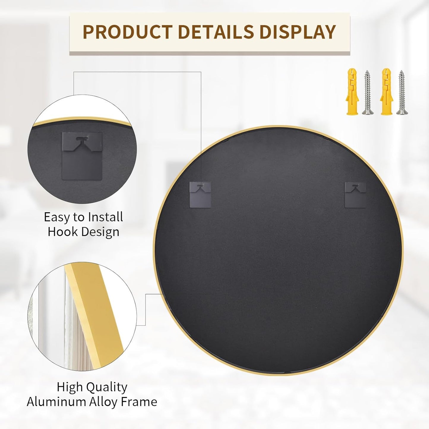 BEAUTYPEAK 40 Inch Round Mirror, Metal Frame Circle Mirror, Wall Mounted for Entryway, Bathroom, Vanity, Living Room, Gold