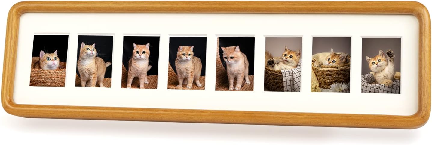 H & A Solid Wood Collage Picture Frame Multi Openings Photo Frame 4x12 / 4x16 Matted to 1.5x2.5 for Wall and Tabletop Display (8 collage 16''x4'' Teak)