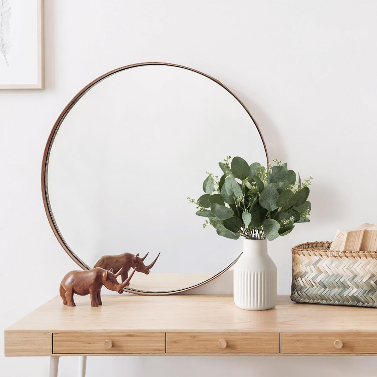 Dahey Artificial Eucalyptus Stems in Small Ceramic Vase Centerpiece Table Decorations Modern Farmhouse Decor Fake Eucalyptus Plants with Vase for Bathroom Kitchen Shelf Living Room Home Decor, White