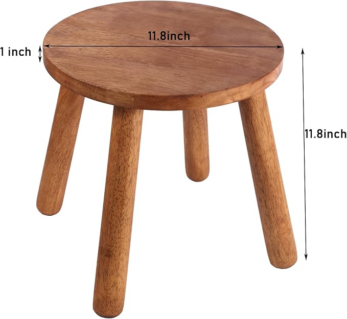 Round Solid Wooden Step Stool， Garden Stool，11.8''H,Plant Stool ，Wood Legs Detachable for Plant Stand, Kitchen, Bathroom，Bedroom，Livingroom (Walnut, 11.8inch)