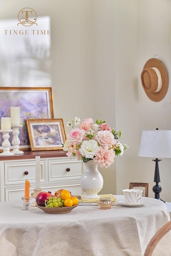 TINGE TIME Fake Flowers Artificial Flowers Peonies Bulbous Chrysanthemum Daisy Hydrangea Sunflower Violets Dahlia Daffodils Epiphyllum Orchid Cherry Blossom Camellia Leyaron (Pink)