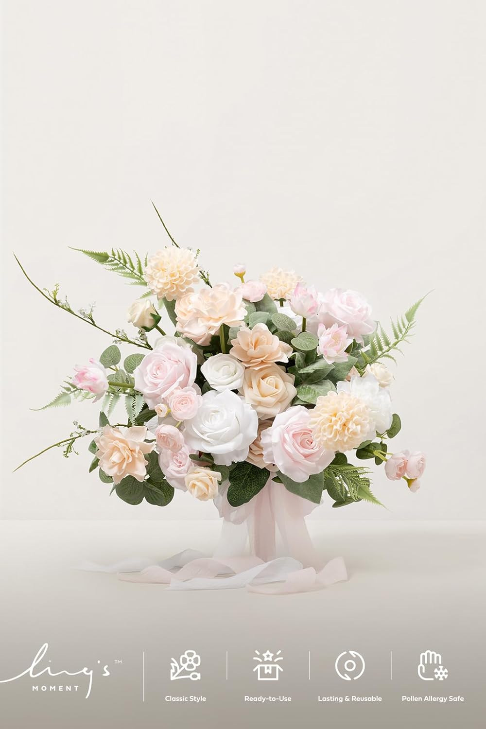 Ling's moment Blush Pink Bridal Bouquet Cascading, Coral Wedding Bouquets for Bride, 15 Inch Free Form Artificial Wedding Flower Bouquet