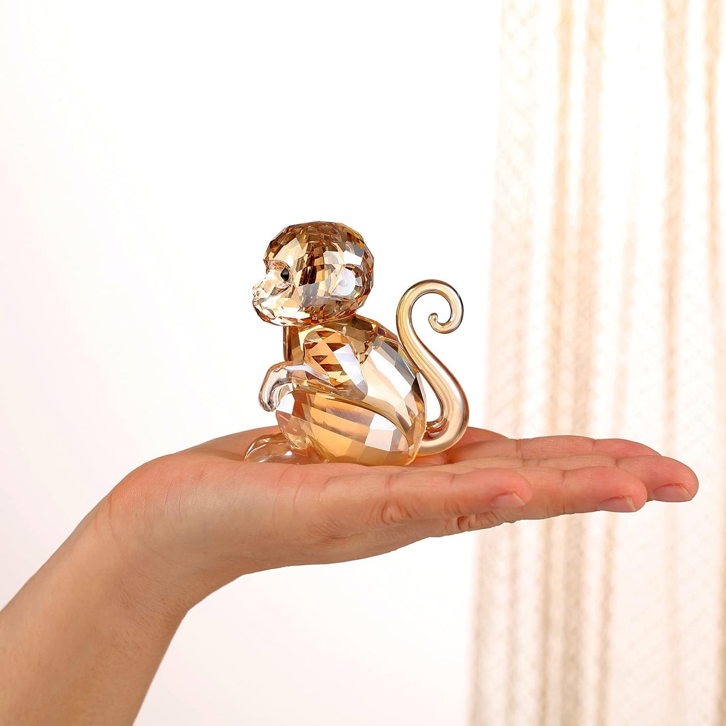 DOJOZ Crystal Little Monkey Animals Lovely Craft Decorations for Home Ornaments Christmas Collectible Birthday Gifts Figurines (Pink)