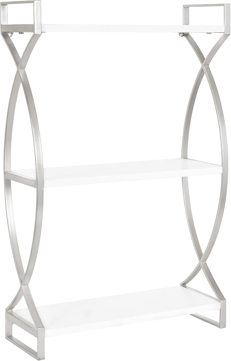 Kate and Laurel Arietta Modern Glam 3-Tier Wood and Metal Shelf; 18 x 7 x 28; White and Silver; Chic Contemporary Storage and Decor