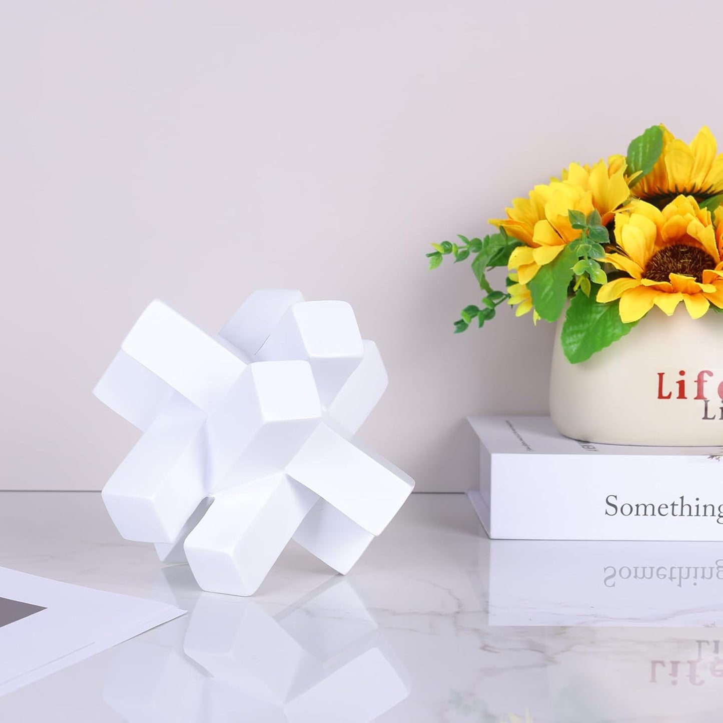 Knot Decor White Geometric Sculpture Statue - Modern Decorative Objects for Shelves, Bookcase, TV Stand, Coffee Table & Entrance Decor