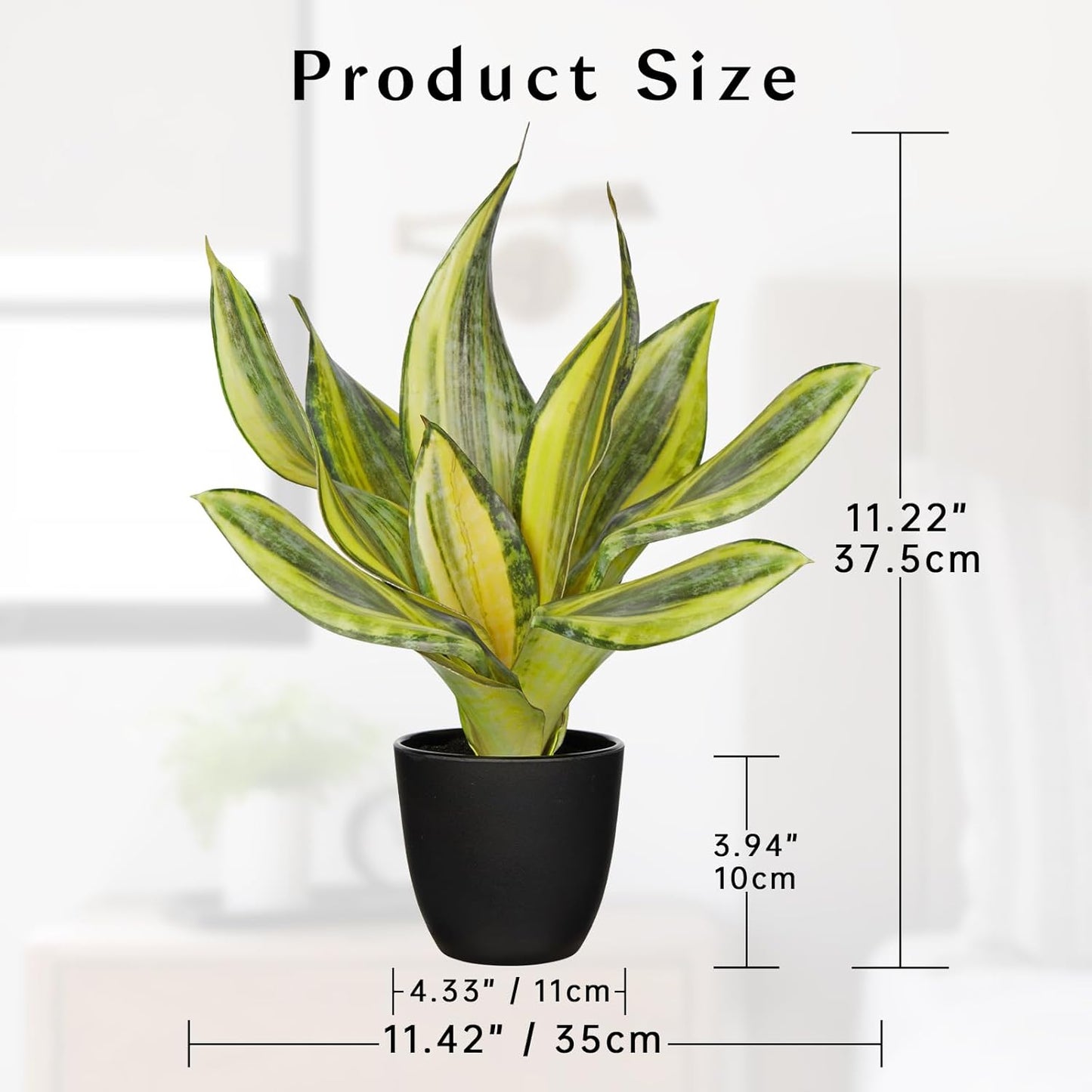 Fake Plant 11.22 Inch Fake Snake Plant Artificial Plants Indoor Sansevieria Faux Plants with Black Pot Artificial Snake Plant for Living Room Bathroom Office Table Centerpieces Shelf Home Decor