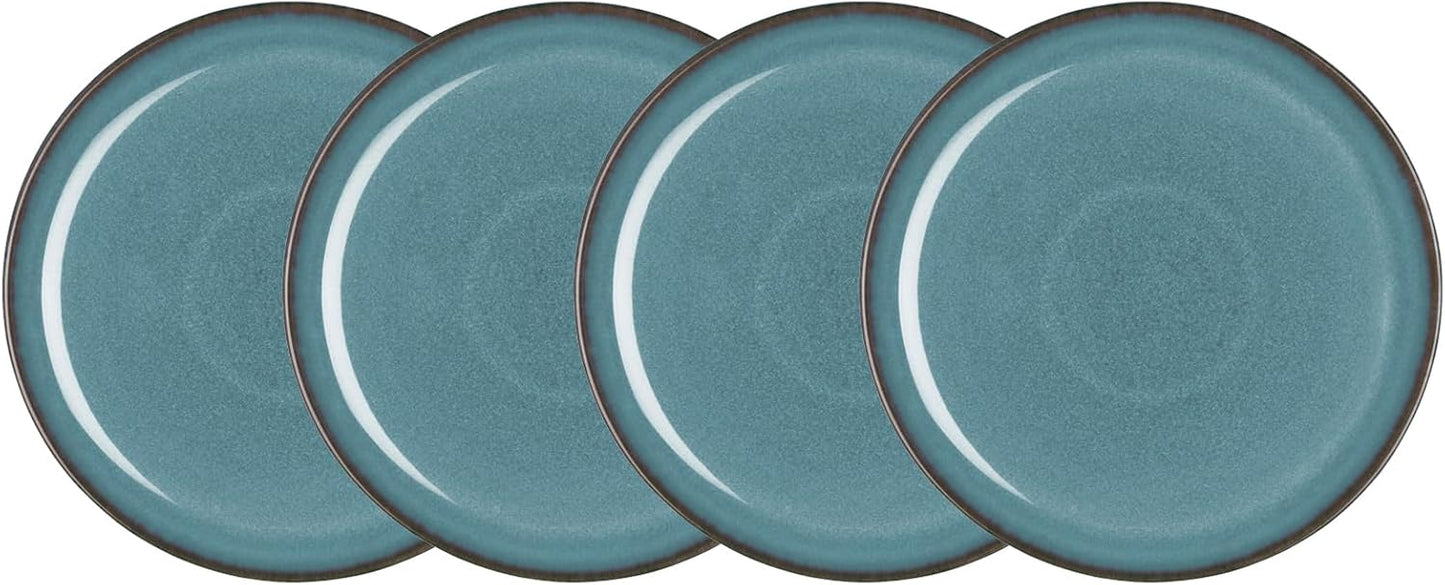 Denby - Azure Coupe Medium Plates Set of 4-8.25in Dinner, Lunch, Salad Plates For Everyday Use - Blue Ceramic Stoneware Tableware - Dishwasher & Microwave Safe - Scratch & Chip Resistant