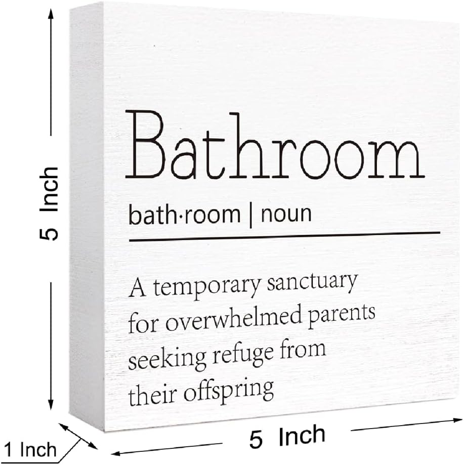 Funny Wood Sign for Bathroom & Toilet, Restroom Decor - Farmhouse Wooden Block Sign