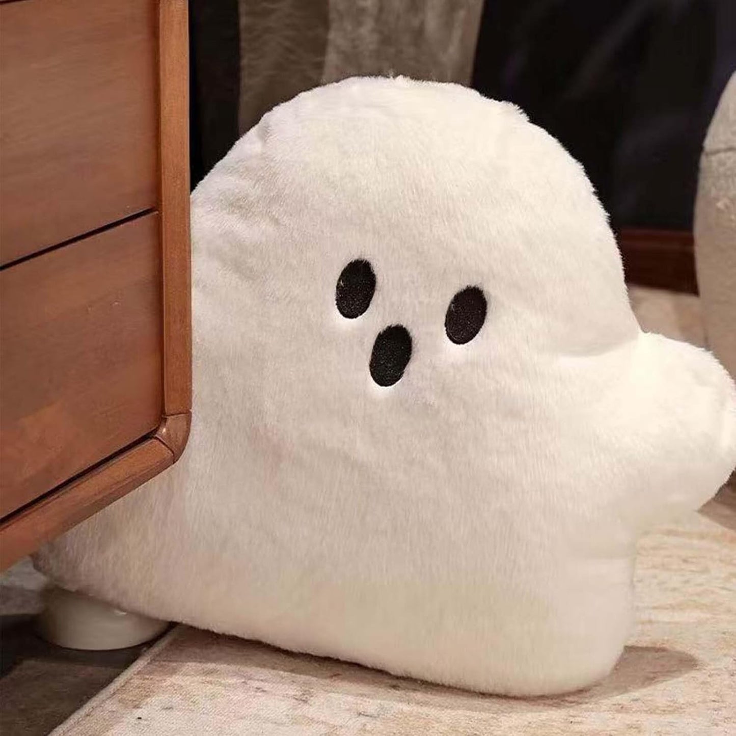 Halloween Ghost Shaped Throw Pillows for Fall Decorative Pillow Indoors, White Boo Pillows 15.7x11.8 Inches Soft Faux Rabbit Fur Spooky Shaped for Holiday