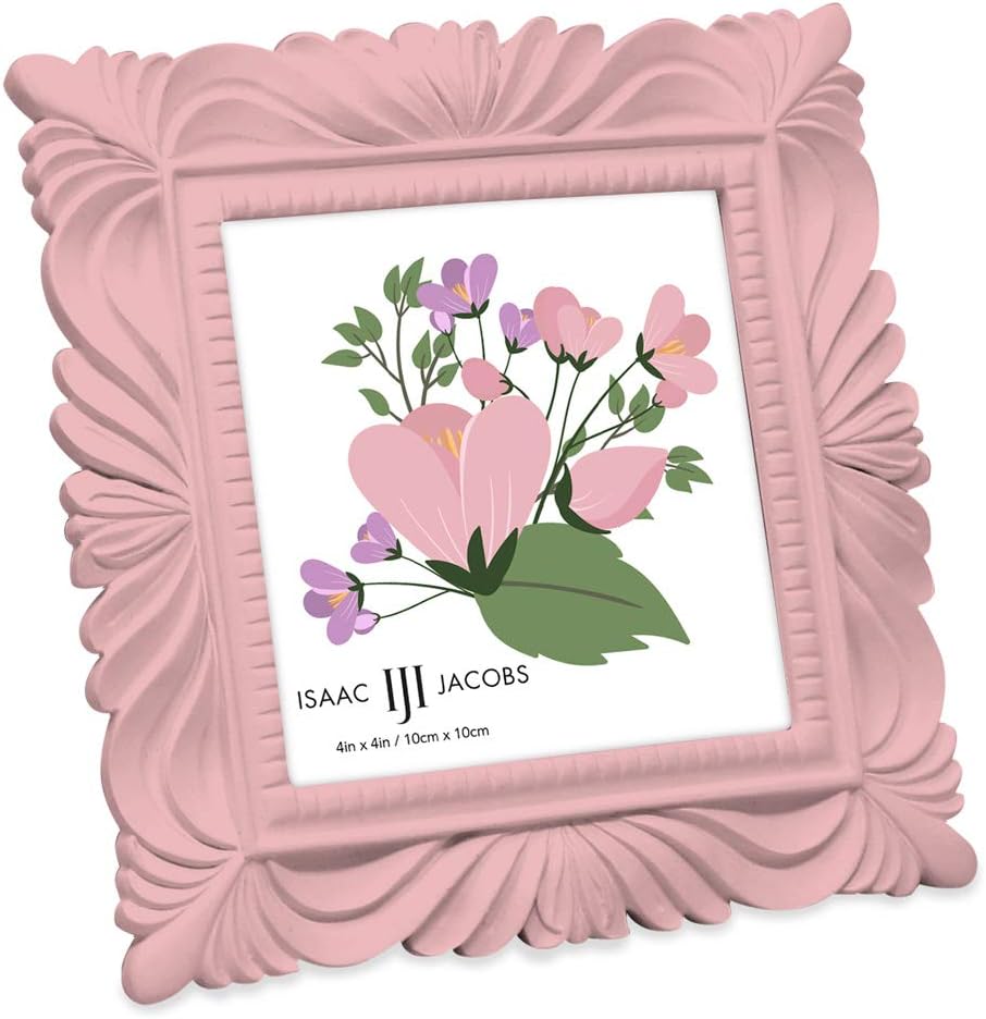 Isaac Jacobs 4x4 Pink Wave Textured Hand-Crafted Resin Picture Frame with Easel & Hook for Tabletop & Wall Display, Decorative Swirl Design Home Décor, Photo Gallery, Art, More (4x4, Pink)