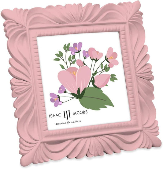 Isaac Jacobs 4x4 Pink Wave Textured Hand-Crafted Resin Picture Frame with Easel & Hook for Tabletop & Wall Display, Decorative Swirl Design Home Décor, Photo Gallery, Art, More (4x4, Pink)
