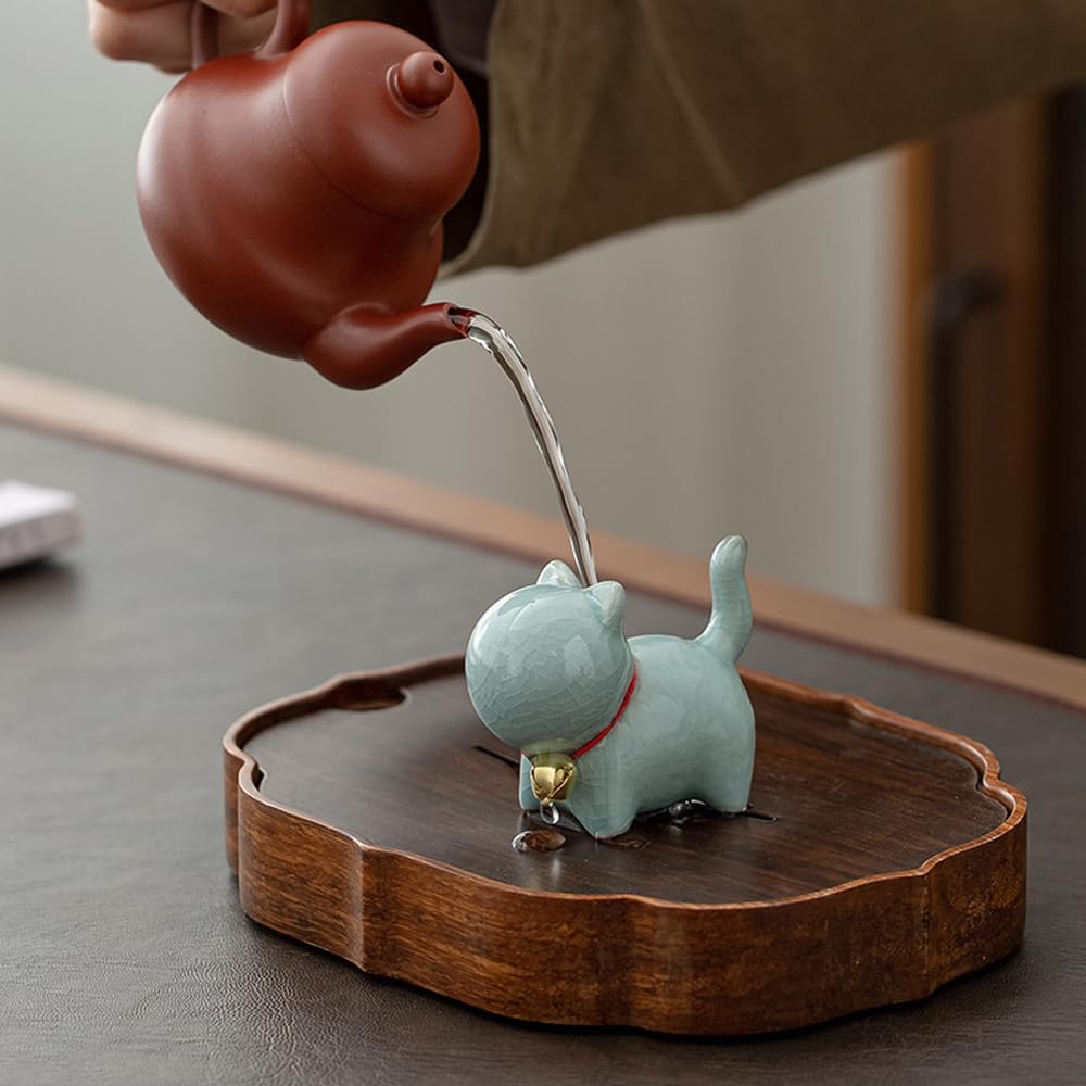 Blue Ceramic Miniature Lucky Cat Statue - Tea Pet Cat Tabletop Ornaments & Home Office Decoration