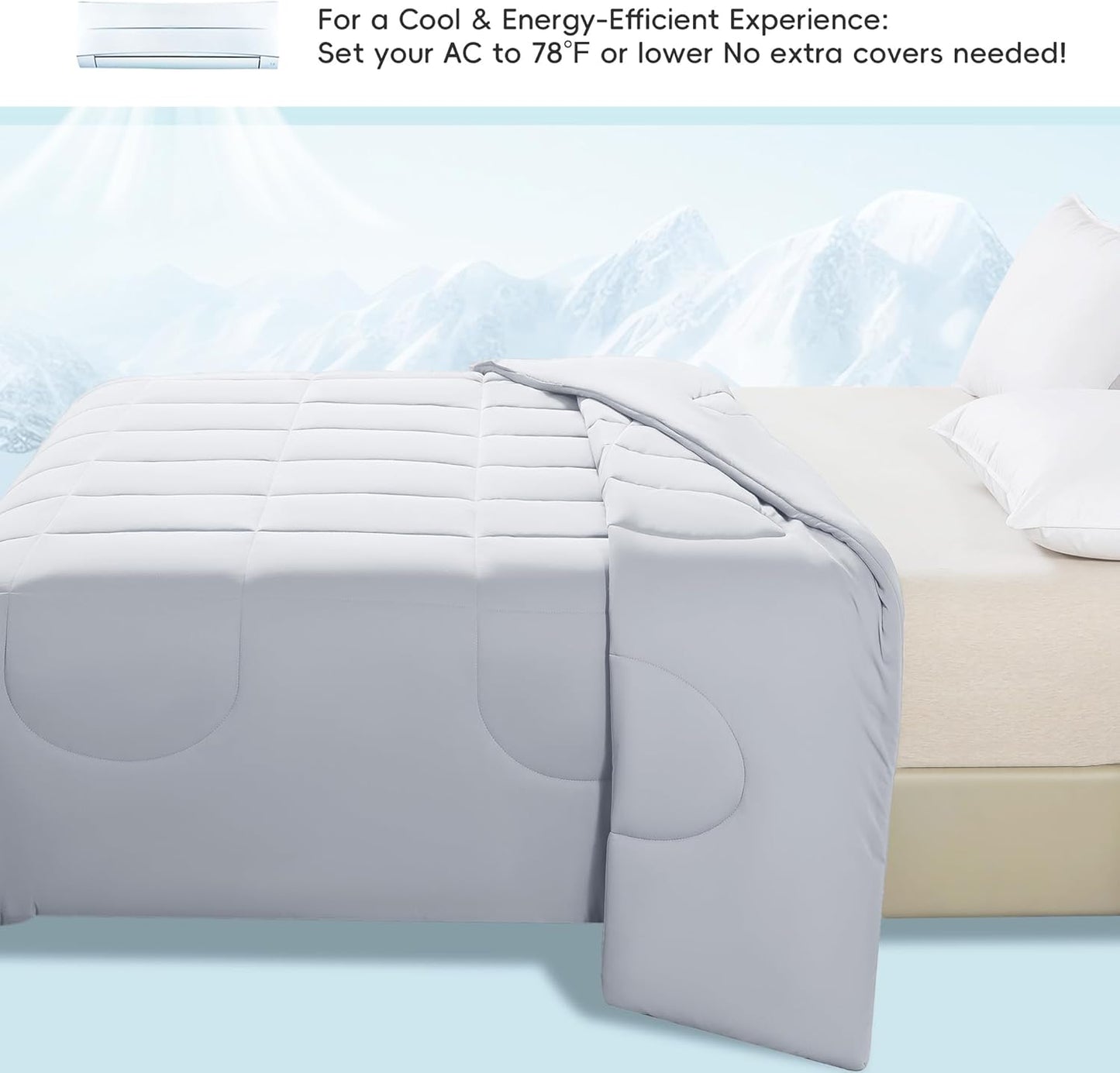 Cooling Comforter Full/Queen Size, All Season Blanket for Hot Sleepers, Lightweight Comforter for Night Sweats, Double-Sided Cooling Bedding for Bed, Sofa, Office, Camping (Light Gray,90"*90")