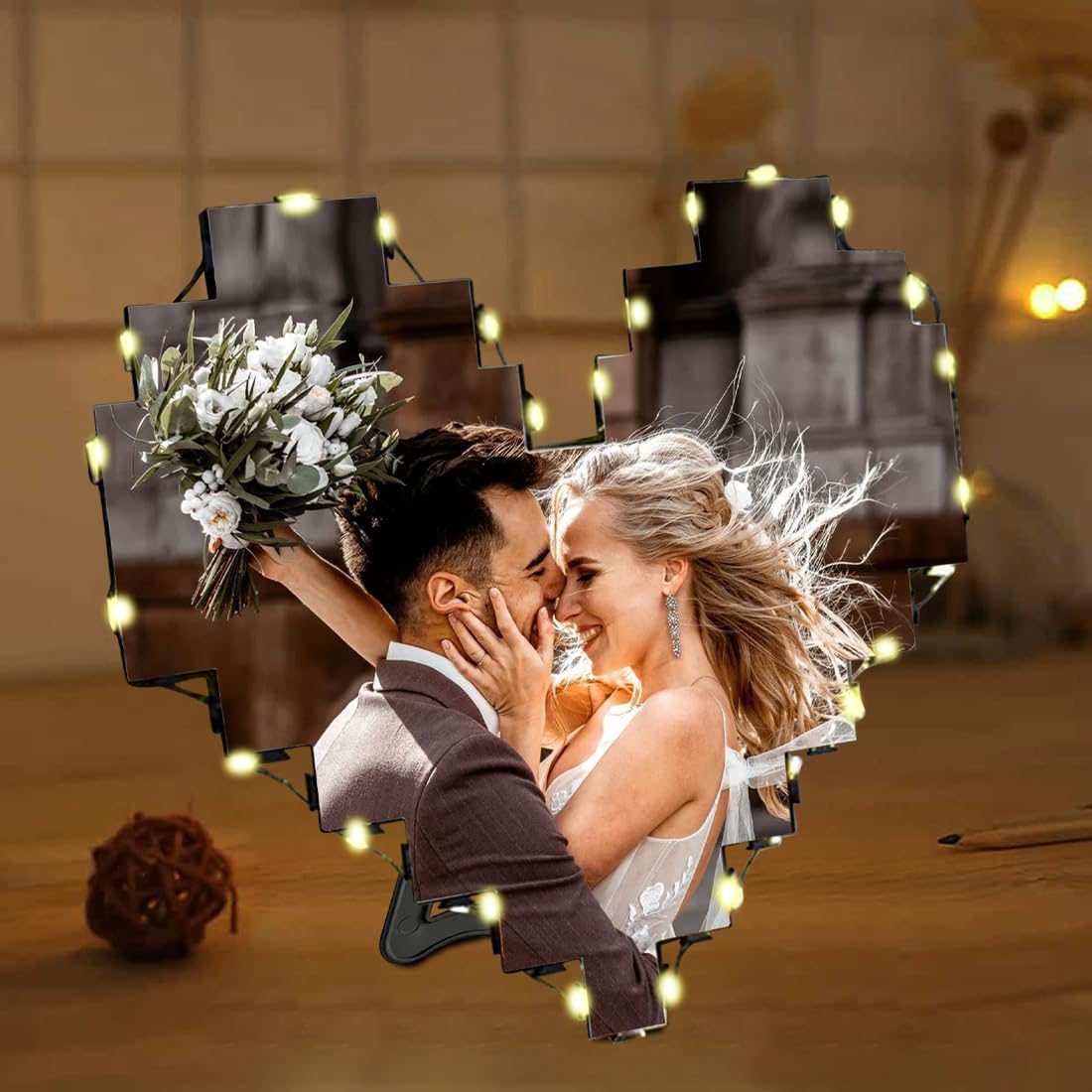 Heart Picture Frames Collage with custom 15 photo Wall Hanging Picture Frame with Led Light, Multi Photo Frame Collage for Family Pictures Wall Decor Gift For Mom Dad Father Lover Wife (15photo +dad)