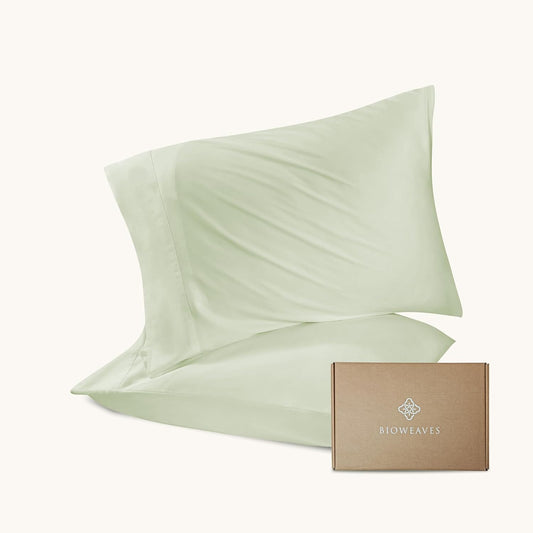 Bioweaves 100% Organic Cotton Envelope Pillow Cases 300 Thread Count Soft Sateen Weave GOTS Certified – 20 X 37, Set of 2, Pastel Green