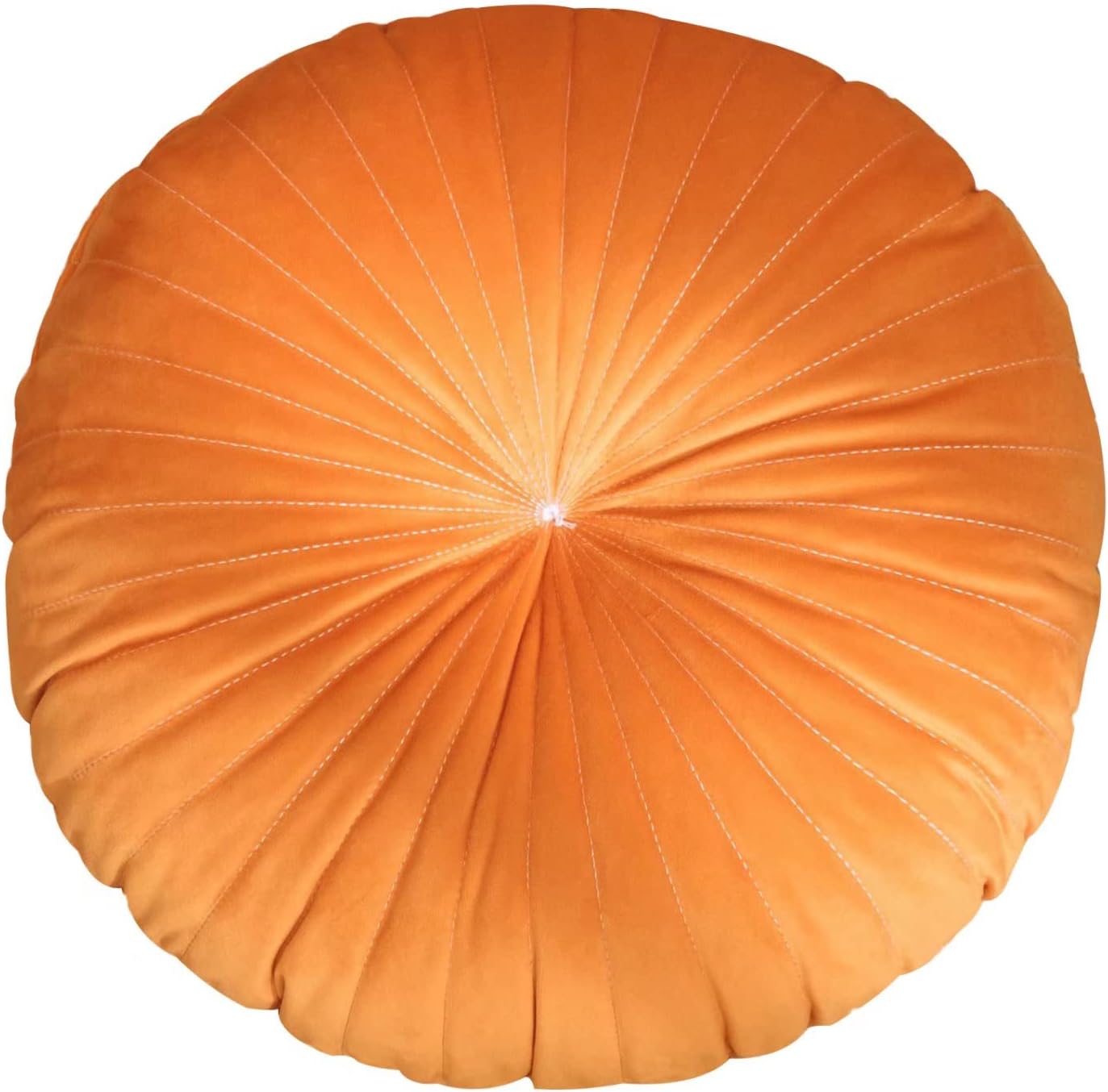 HLOVME Round Pillow Cushion for Couch Velvet Decorative Small Throw Pillow Solid Color for Living Room Bed Floor 15.7”, Orange