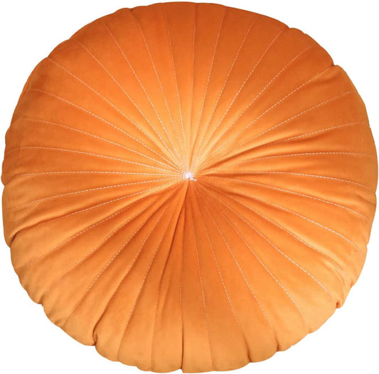 HLOVME Round Pillow Cushion for Couch Velvet Decorative Small Throw Pillow Solid Color for Living Room Bed Floor 15.7”, Orange