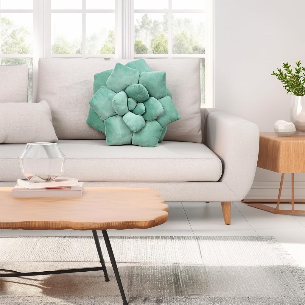 Fleshy Greenery Plush Cushion – Hand-Stitched 3D Flower Throw, Botanical-Shaped Accent for Bedroom, Living Room, and Home Décor 19.68" (50CM)