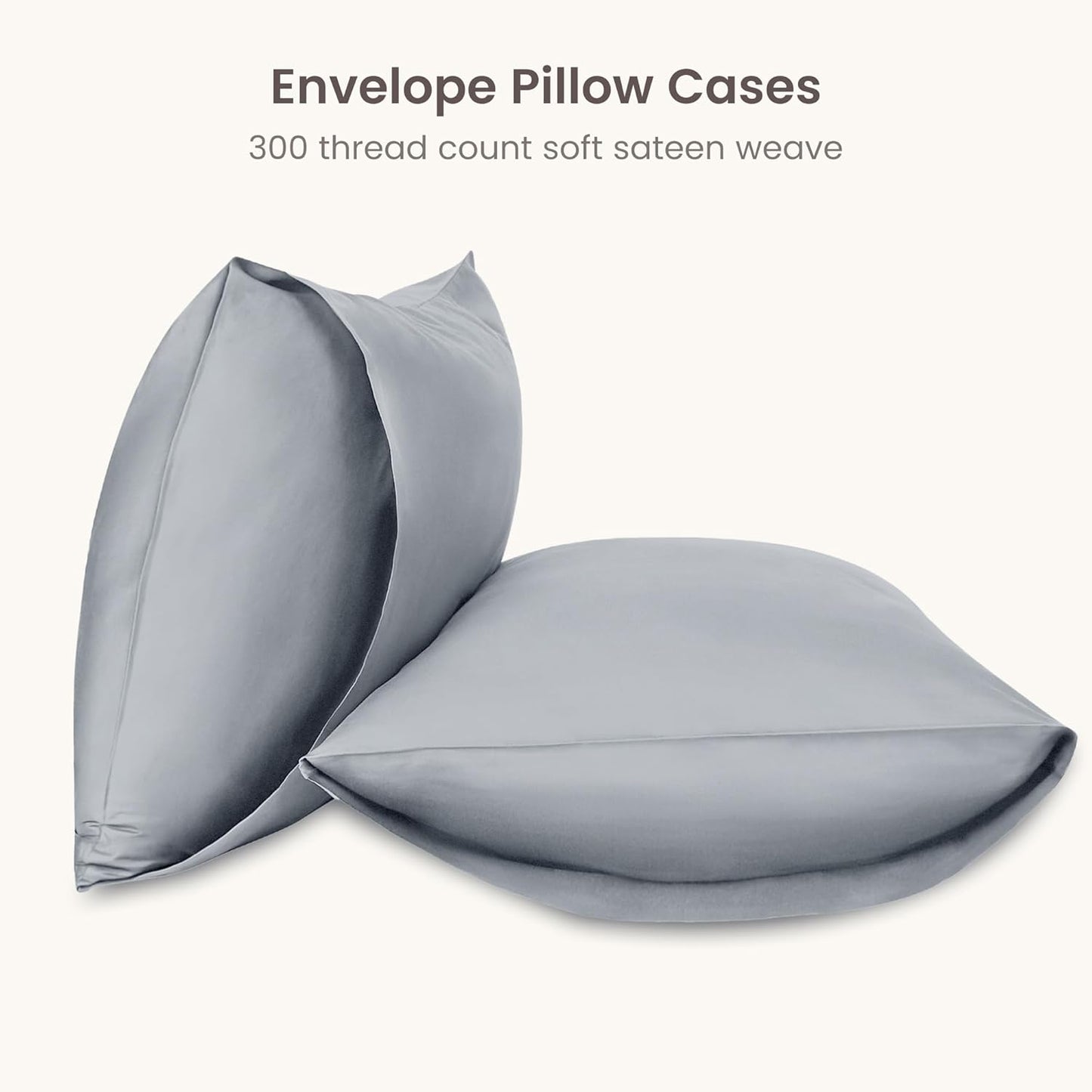 Bioweaves 100% Organic Cotton Envelope Pillow Cases 300 Thread Count Soft Sateen Weave GOTS Certified – 20 X 37, Set of 2, Shore