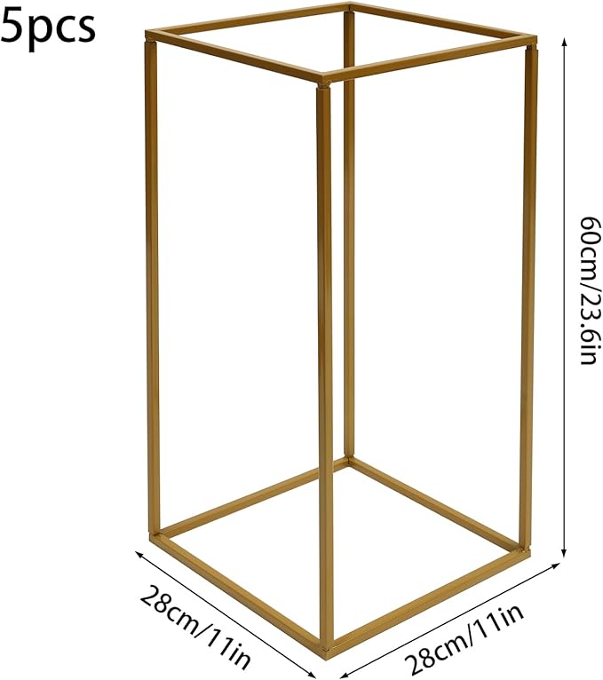 5 Pcs Metal Flower Stand for Wedding Centerpieces Stand Column Vases Wedding Flower Stand Rectangular Geometric Gold Centerpieces Stands for Wedding Decorations Home Party Event (5Pcs 23.62inch)