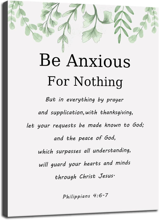 Inspirational Wall Art Philippians 4:6-7 Painting Canvas Print Office Wall Decor Christian Poster Be Anxious for Nothing Framed Motivational Quotes Wall Art Decoration Ready to Hang[30" W X 40" H]