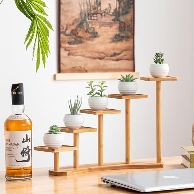 5 Tiers Desk Plant Stand Window Sill Plant Shelf Tabletop Succulent Stand Flower Pot Stand Holder Desktop Plant Stand Indoor Plant Rack for Succulent Herb in Living Room Office (Square)
