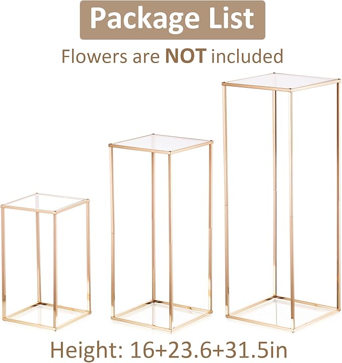 Sziqiqi Wedding Centerpieces for Tables Tall Metal Flower Stand Decorations for Weddings Party Gold Floor Geometric Vases for Events Reception Set of 3 (S+M+L, Gold)