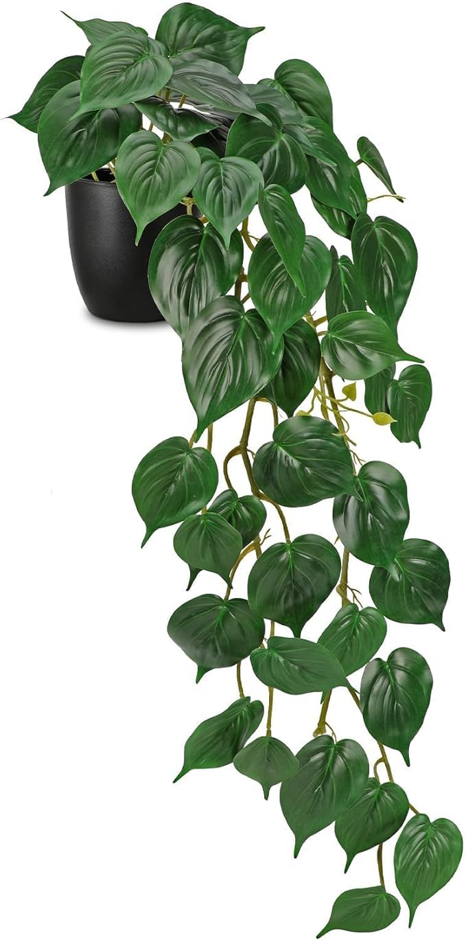 Fake Ivy Plant with Pot Artificial Pothos Leaves Featuring a White Frosted Finish for Home Shelf Decor Indoor Silk Artificial Realistic Plant Large