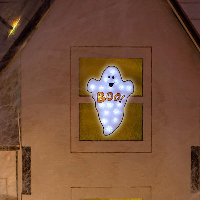 20LED Lighted Boo Ghost Halloween Window Silhouette Decoration,Halloween Decoration (Boo)