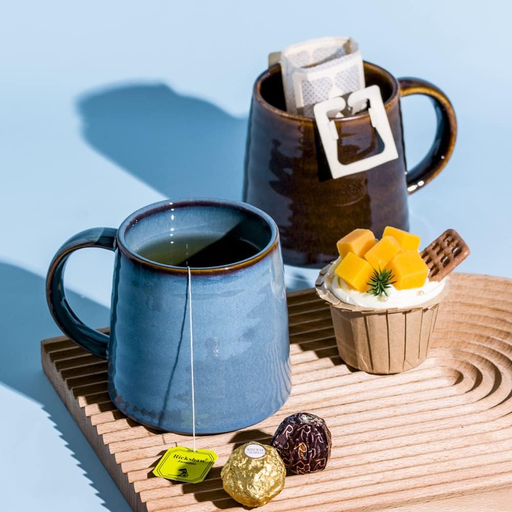 Large Ceramic Coffee Mugs, Handmade Pottery Mug, Tea Cups with Handle for Office and Home, 16 oz, Dishwasher and Microwave Safe (Red)