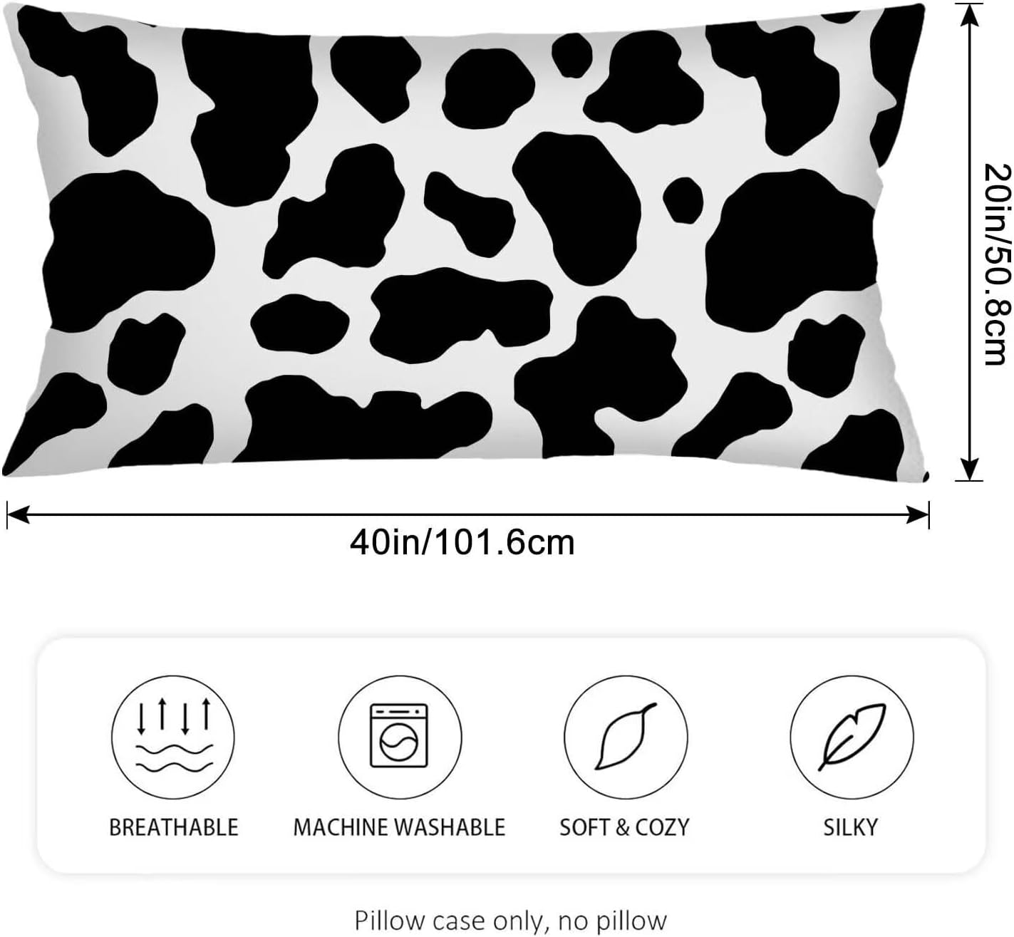 Cow Print Pillow Cases King Size Pillow Covers with Zipper, Black and White Cow Cowhide Printed Cushion Case Western Pillows Cover Farmhouse Decorative Pillowcase for Bed,Couch,Sleeping,20"x40"