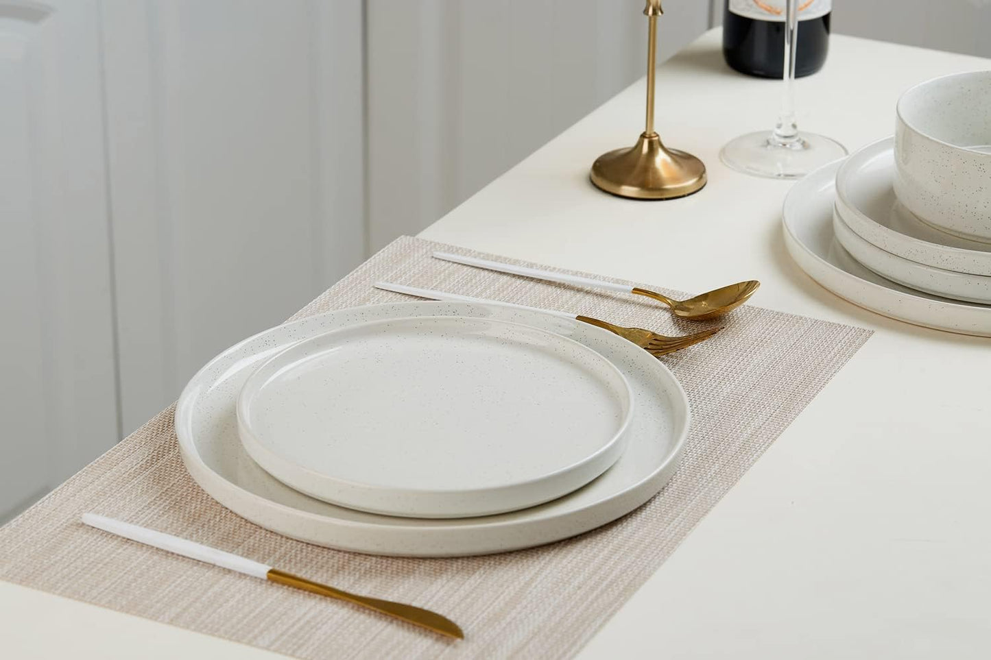 famiware Nebula 6 Pieces Salad Plates Set, 8 inch Dessert Plates, Scratch Resistant, Stoneware Dinnerware, Kitchen Modern Rustic Serving Dishes, White with Speckled