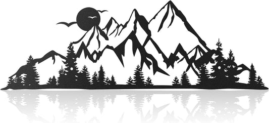 Demissle Mountain Range Metal Wall Art Decor Summit Rustic Wall Sign Forest Home Decor Sign Mountain Scene Art, 15.7 x 5.3 Inch(Black)