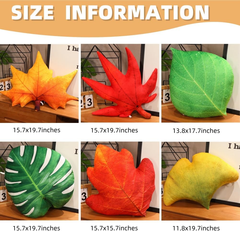 LYFJMUS Leaf Shaped 3D Throw Pillows Soft Plush Maple Leaves Pillow Decorative Pillow for Plant Lovers Aesthetic Cute Pillow for Bed Sofa Car Floor Couch Living Room Bedroom Decor (Ginkgo Leaf)