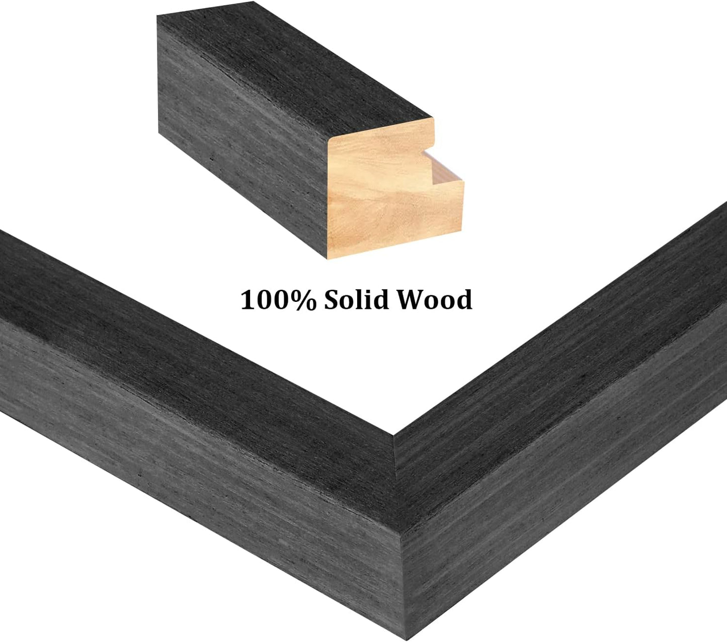 Egofine 8x12 Picture Frames Set of 4, Made of Solid Wood Covered by Plexiglass 5x7 and 6x8 with Mat or 8x12 without Mat, for Table Top Display and Wall Mounting Photo Frame Rustic Black