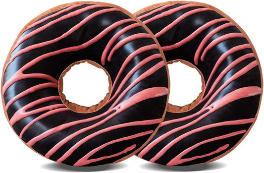 HYSEAS Round Throw Pillow 14 Inch Chocolate Pink Donut, 2 Pack 3D Digital Print, Decorative Plush Funny Food Shaped Seat Cushion, for Couch, Chair, Floor, Sofa