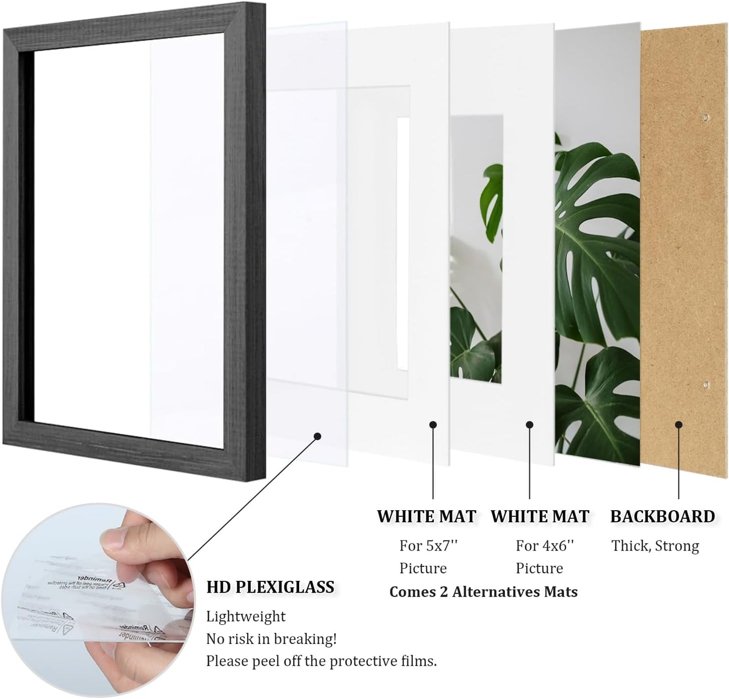 Egofine 8x10 Picture Frame Set of 4, Made of Solid Wood Multicolor Photo Frames Covered by Plexiglass 4x6 and 5x7 with Mat or 8x10 without Mat, for Table Top Display and Wall Mounting Mixed Colors