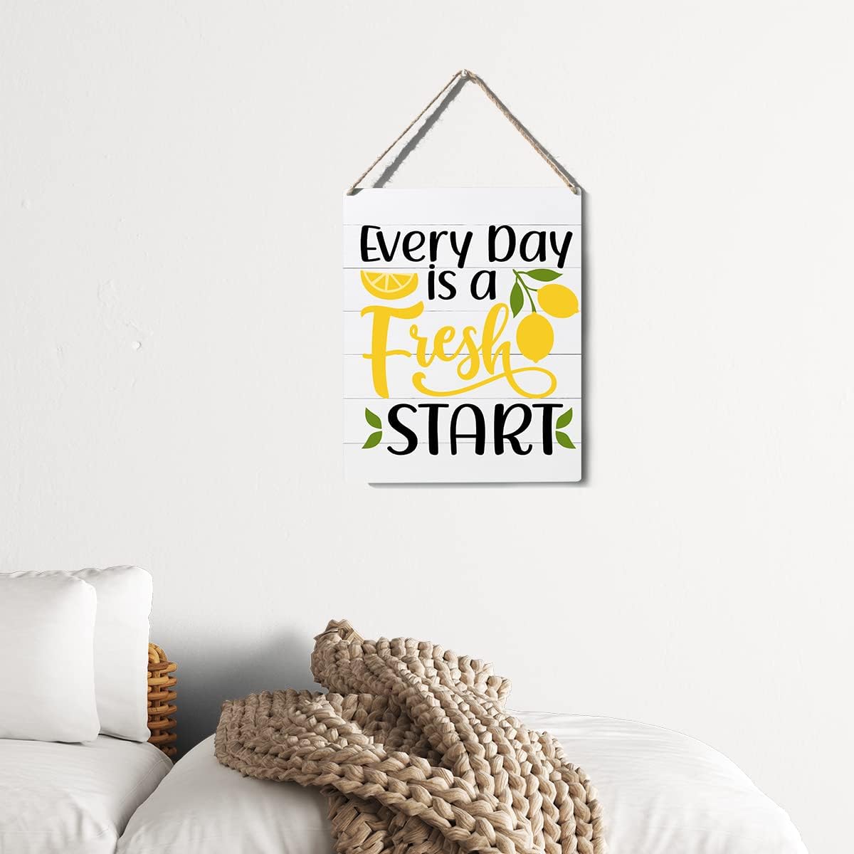 Kitchen Lemon Sign Farmhouse Every Day is a Fresh Start Wooden Sign Plaque Wall Hanging Posters Artwork 10”X8” Perfect Home Decoration…