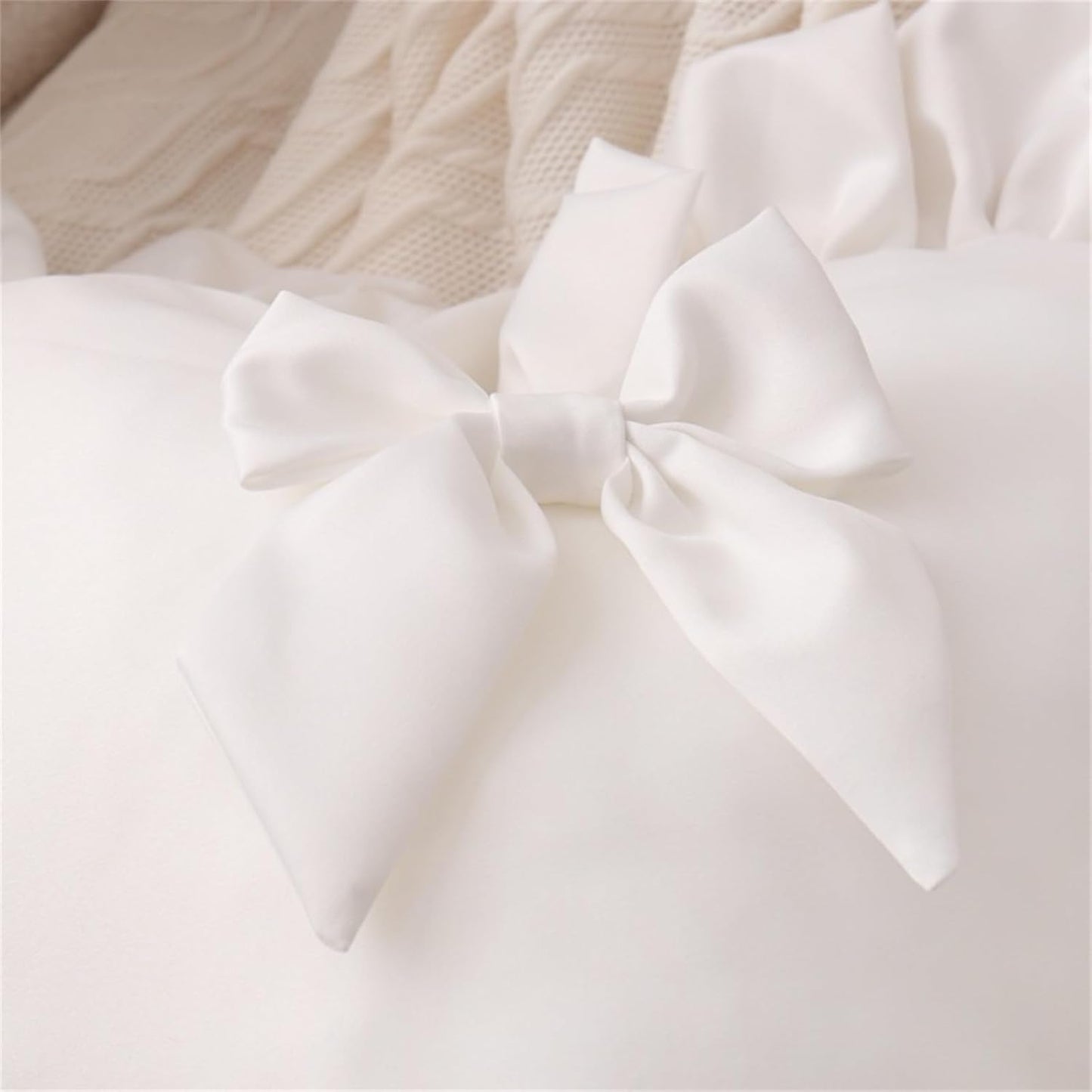 Heart Pillows, Cute Soft Room Decor Ruffled with Bow Love Heart Shape Throw Pillows Sofa Cushion Pillow for Living Room Bed Chair Car Decoration, White