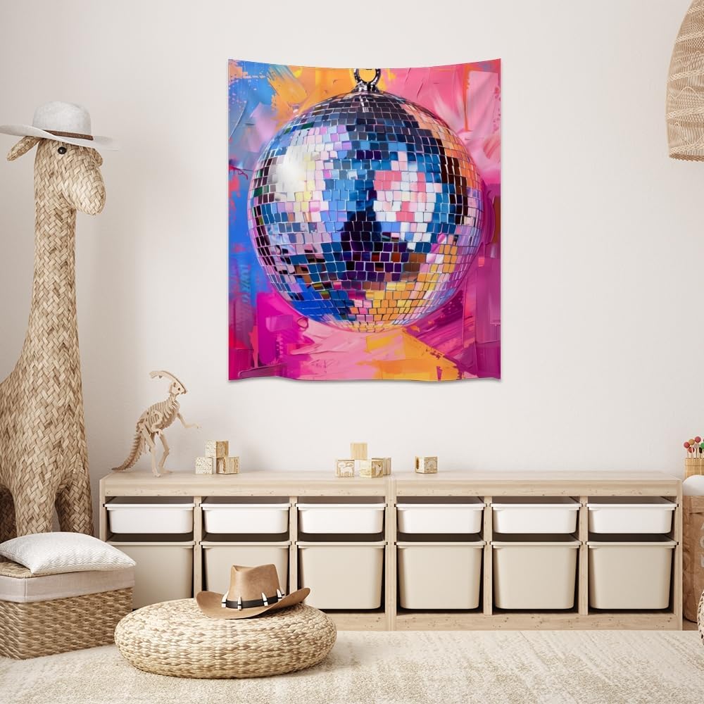 Medpol Vibrant Disco Ball Tapestry, Pop Art Colorful Abstract Wall Hanging Groovy Disco Aesthetic Tapestry Retro Neon Party Decor for Bedroom Living Room 40x60inch