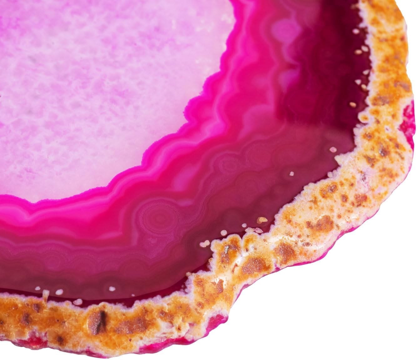 Luxury Lane Set of 4 Large Natural Brazilian Agate Slice Geode Rock Stone Drink Coasters with Wood Holder 4.3-4.7 inch Centerpiece Table Decoration, Rose Pink