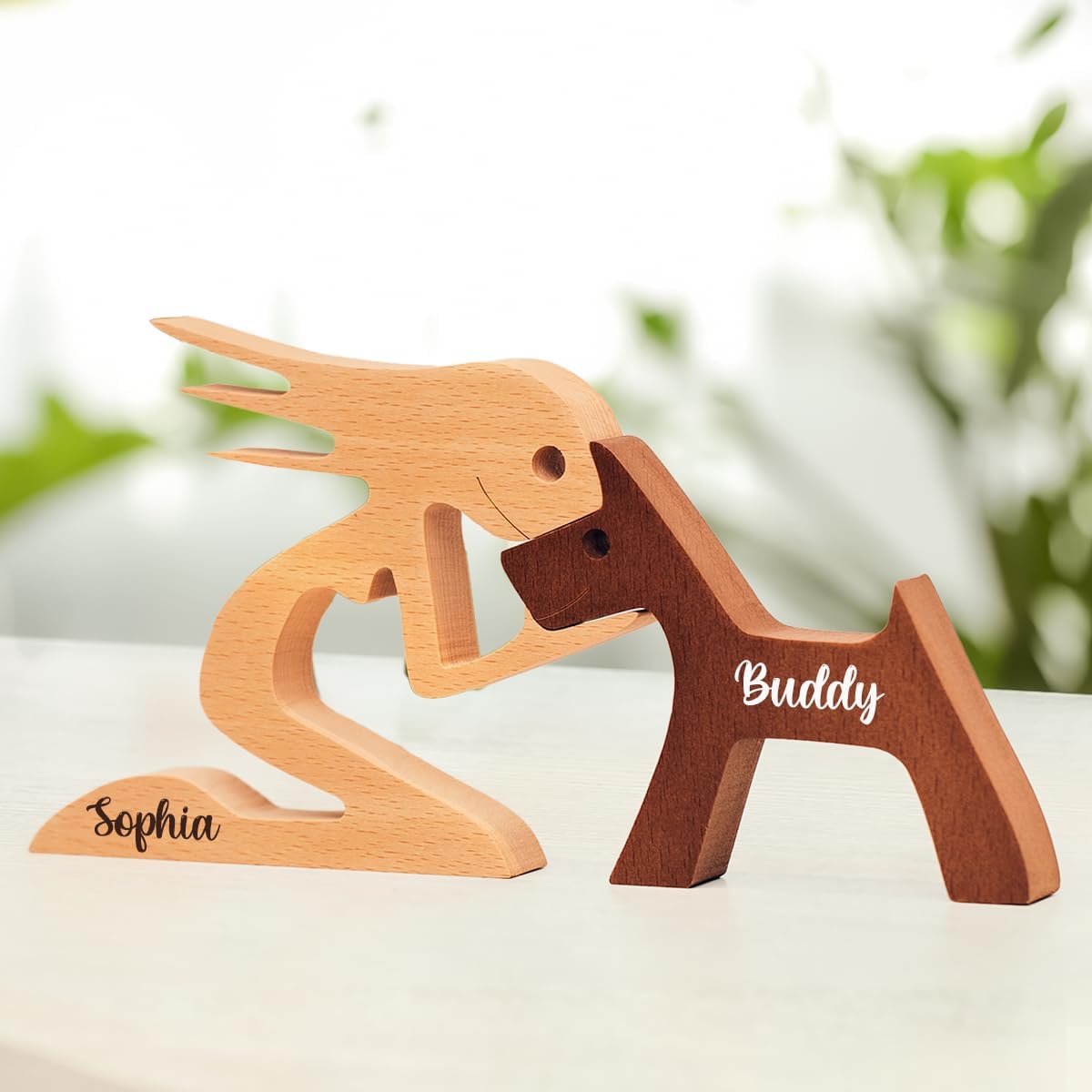 DOPTIKA Personalized Dog Statues - Wooden Sculpture Decor, Table Decor Pet Carvings, Dog Mom Gifts, Housewarming Ideas